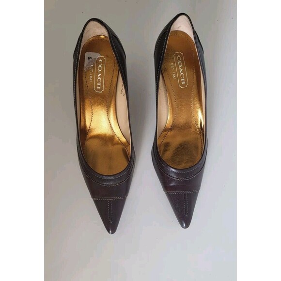 Coach Adena Women's Brown Leather Pointed Toe Minimalist Pumps Shoes Size 7B - Picture 1 of 9